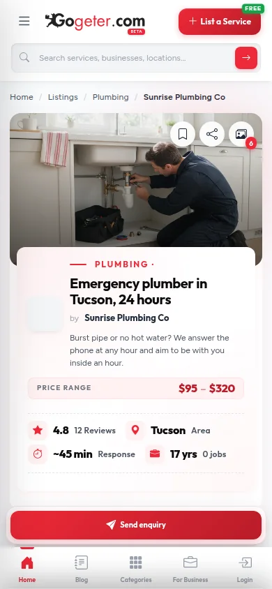 A live GoGeter listing on a mobile phone