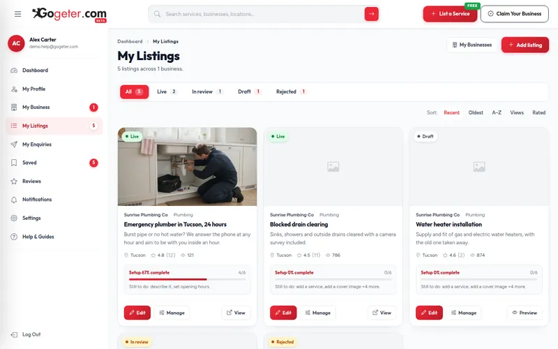 Step 9 screenshot: Send it for review in the GoGeter dashboard